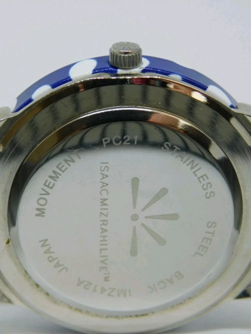 ISAAC MIZRAHI NEW Navy Polka Dot Stretch Band Women's Watch